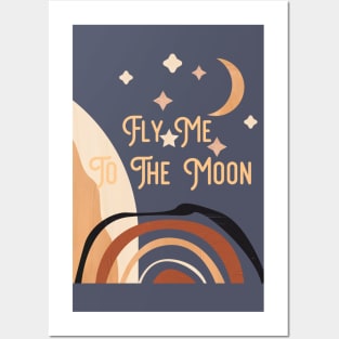 Fly Me To The Moon - Retro 70s Style Landscape Abstract Posters and Art